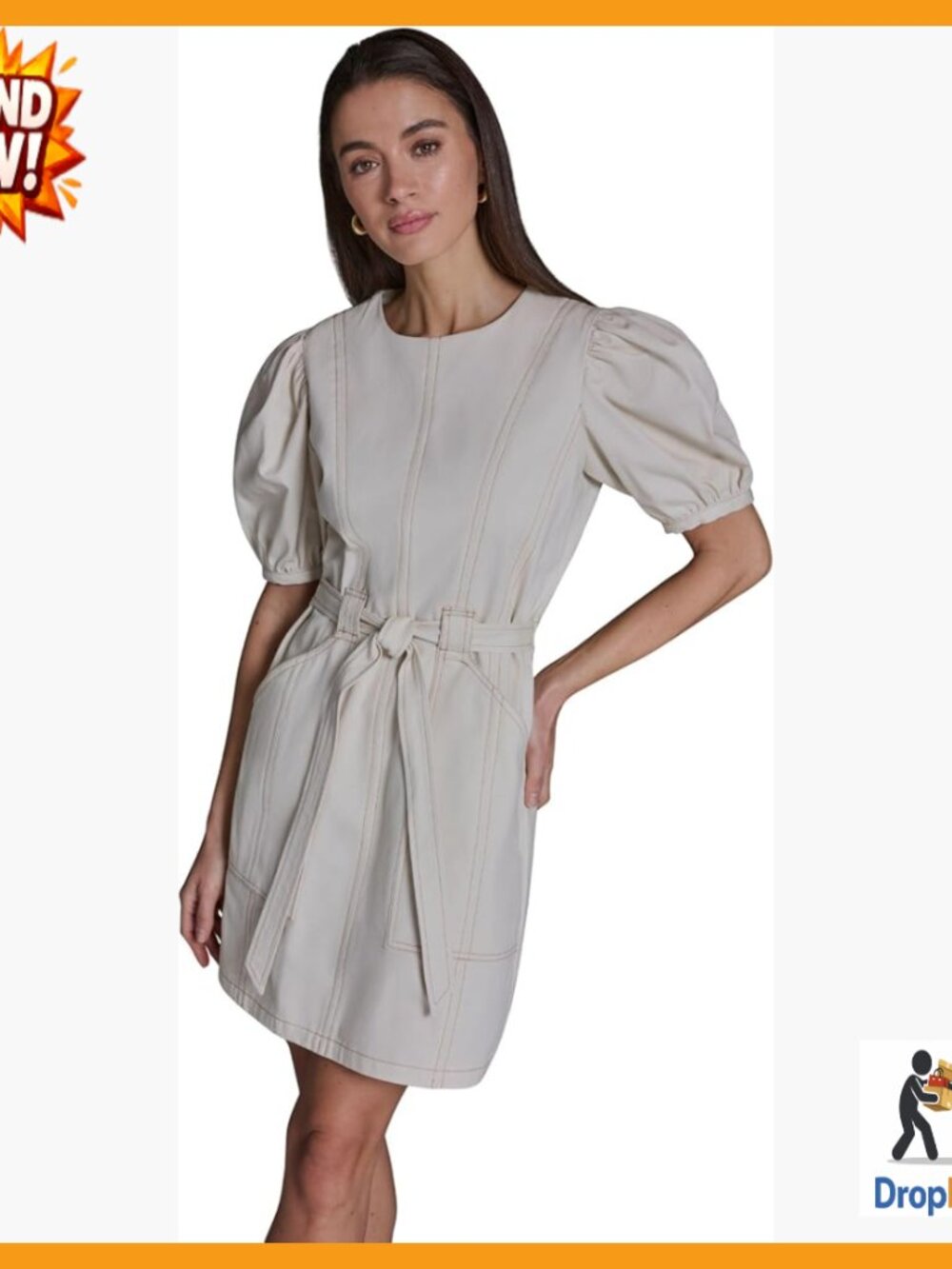 Short Puff Sleeve Sheath Dress Tie Belt Minimal Chic Elegant Y2K Retro